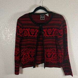 Lennie Nina Leonard Red & Black Cardigan Look Sweater Built In Shell Size Sm P